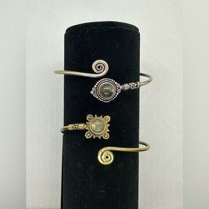 Gold/Silver tone Moonstone Star Adjustable Bangle Bracelet- Set